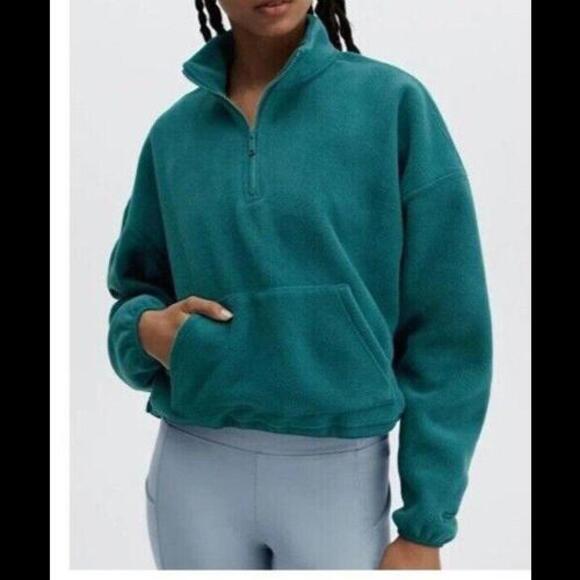 Fabletics Rayne Polar Fleece Sz XXL 2XL Quarter Zip Crop Turquoise Blue - Picture 1 of 9